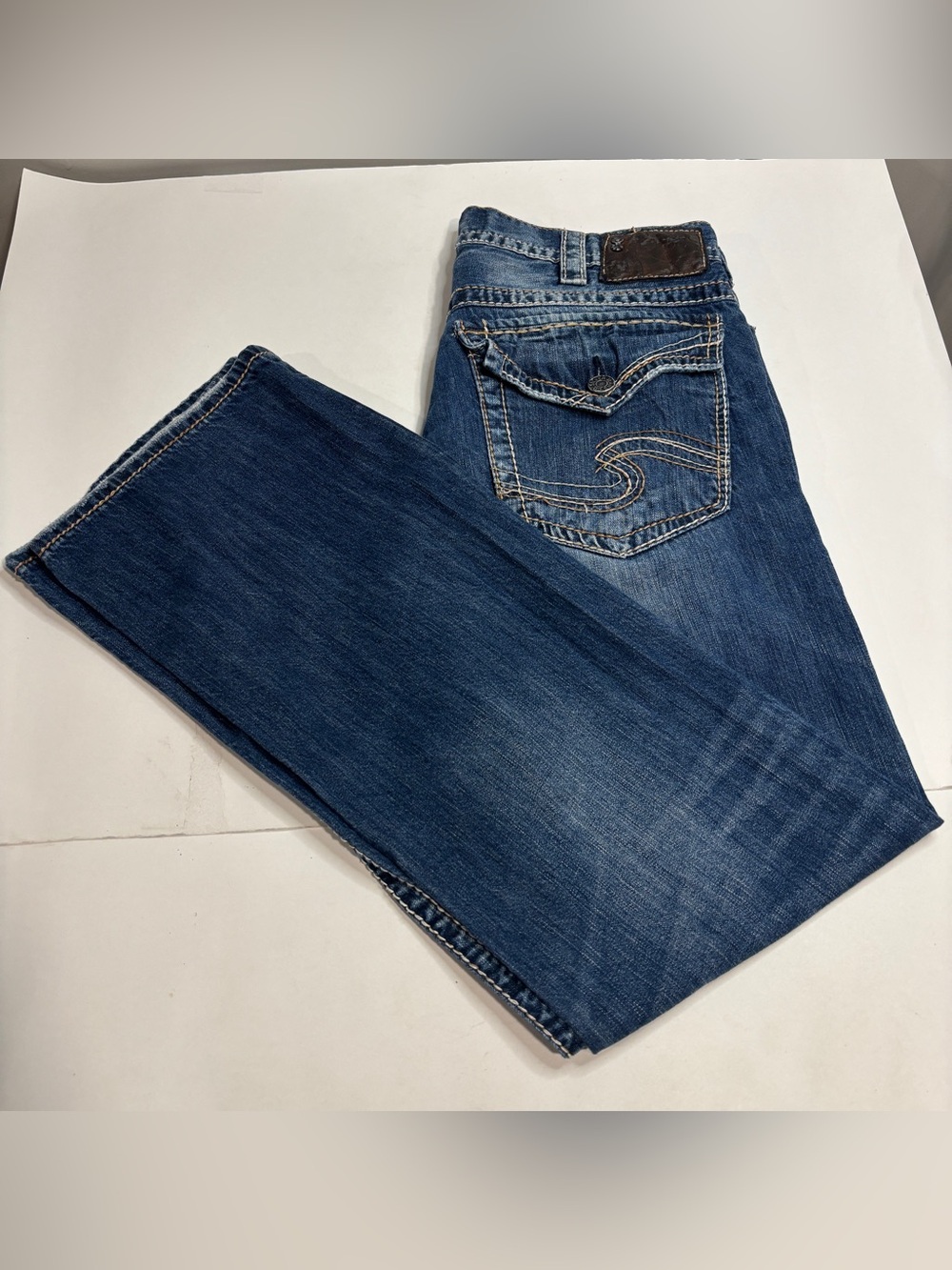 Silver Co. Zac Jeans Mens 33x32 Blue Fade Denim Straight Leg Flap Pocket